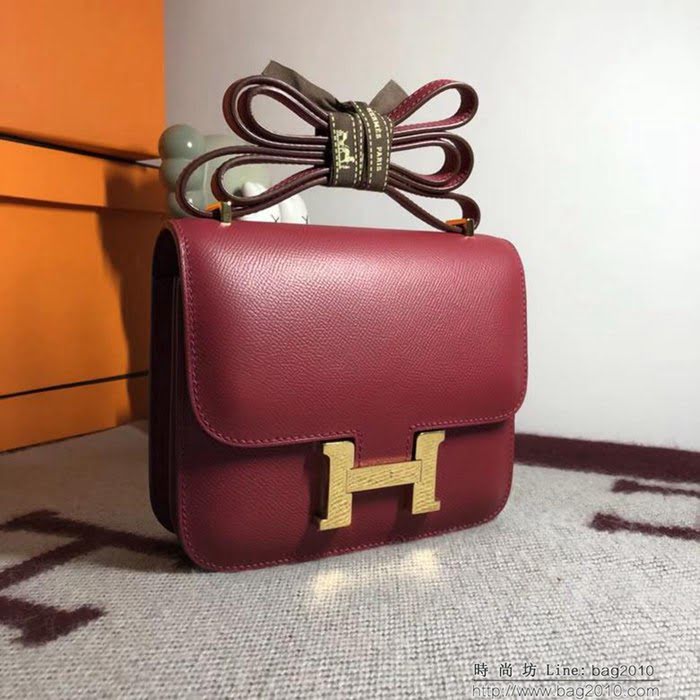 HERMES愛馬仕 空姐包 constance 石榴紅 EPSOM 18cm 金扣 蠟線縫製 單肩斜挎包  Ama1497
